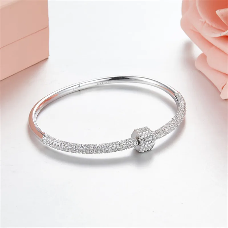 

Fits Monaco Jewelry with Ladies Jewelry Party Gift Charm 925 Sterling Silver Micro-set Zircon Simple Cylindrical Bracelet