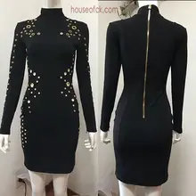 black high neck bodycon dress long sleeve 2017 spring sexy women bandage dress vintage vestido short cocktail party dresses
