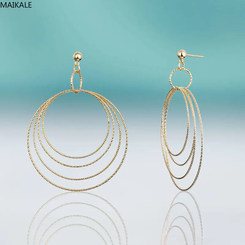

MAIKALE Hypoallergenic Metal Multilayer Circle Earrings for Women Simple Gold Alloy Drop Earings Bohemian Ethnic Fashion Jewelry