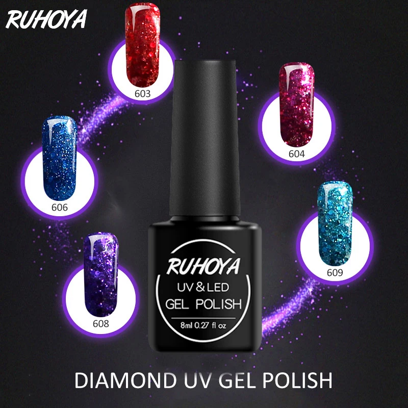 

Ruhoya 8ml Professional Gel Nail Polish Manicure Design Long Lasting UV Gel Polish 3D Diamond Sequins Gel Lacquer