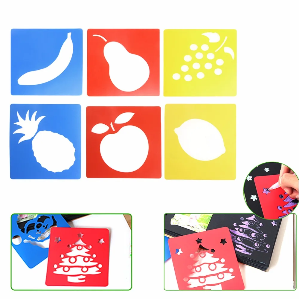

6Pcs Plastic Picture Drawing Template Stencils Rulers Painting Kids DIy Gift New