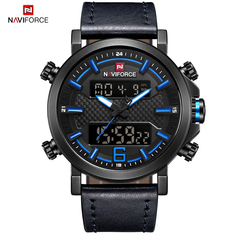 NAVIFORCE Лидирующий бренд Мужская Мода цифровой кварцевые наручные часы Открытый Военные Спортивные часы Водонепроницаемый часы Relogio Masculino - Цвет: Blue