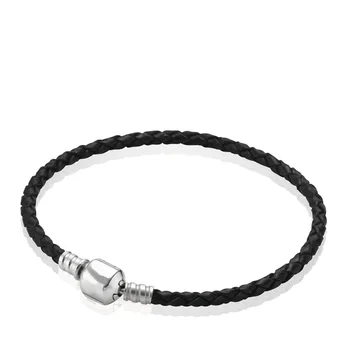 

Authentic 925 Sterling Silver Bracelet Simple Leather Cord Basis Chain Bracelets Bangles For Women Wedding Party Jewelry Gift