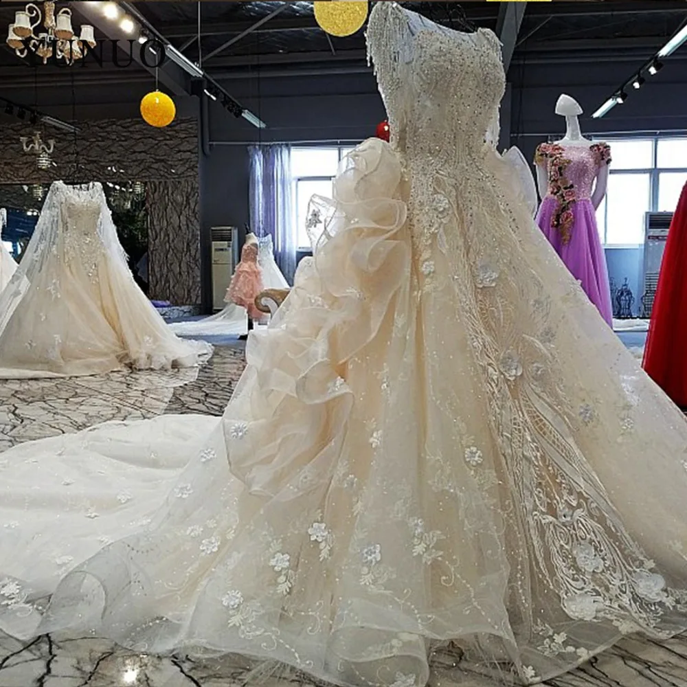 Free Shipping Formal Wedding Dresses 2019 Voile Lace Up A-Line O-Neck Appliques Boat Neck Beading | Свадьбы и торжества