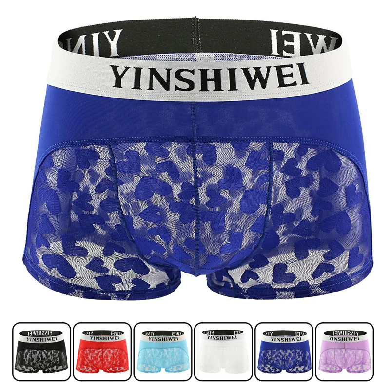 Culotte Sexy en dentelle pour homme, sous vêtement Transparent en forme de cœur pour gay