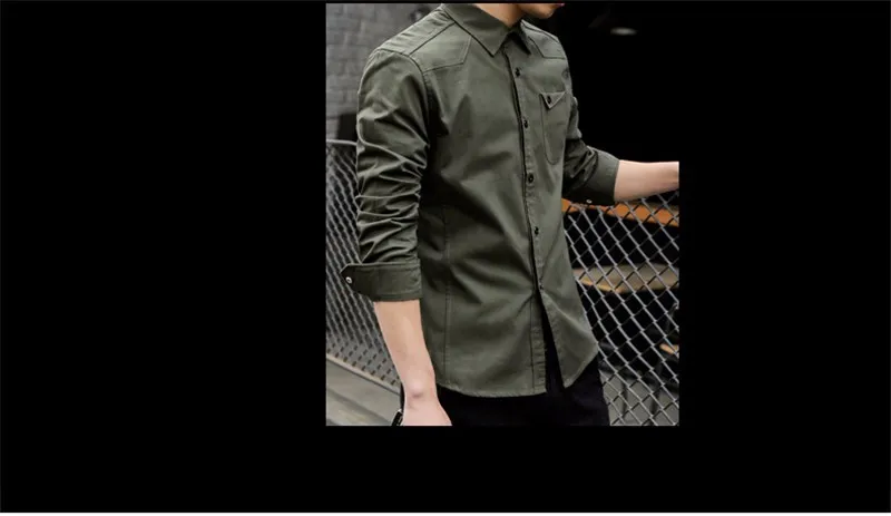 Новое поступление, Осенние повседневные мужские рубашки, армейская зеленая рубашка с длинным рукавом, приталенная Мужская рубашка в стиле сафари, мужская одежда