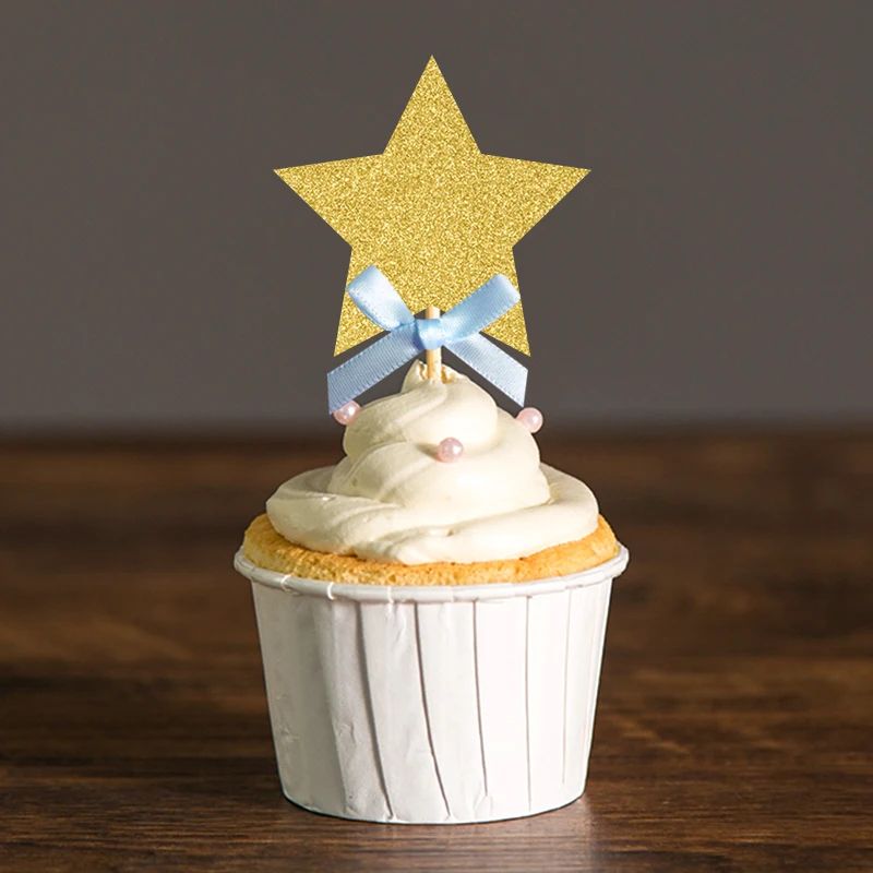 Twinkle Little Star Cupcake Toppers Серебряный и синий/золотой розовый детский душ/мальчик или