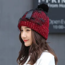 Двойной шерсть шапка с помпонами женский Осень Зима Велоспорт шерсть кепки с сеткой модные зимние шапки новые женские шапочки