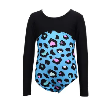 

Girls Leopard-print body suit ballet gymnastics suit gymnastics suits quality long-sleeved dance practice clothes
