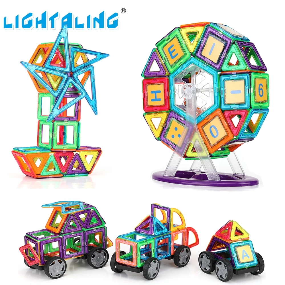 

Kids Toys Educational Compatible with magnetic 56 Pcs Magnetic Blocks designer 2PCS Roller 3D DIY Models Building Toy