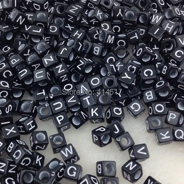 

10/50/100pcs pcs Black Assorted Neon Color Alphabet Letter Cube Pony Beads 6X6mm