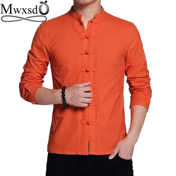 

Mwxsd brand casual mens linen cotton shirts men summer soft breath Tang Costume shirt male Chinese Style shirt high quality