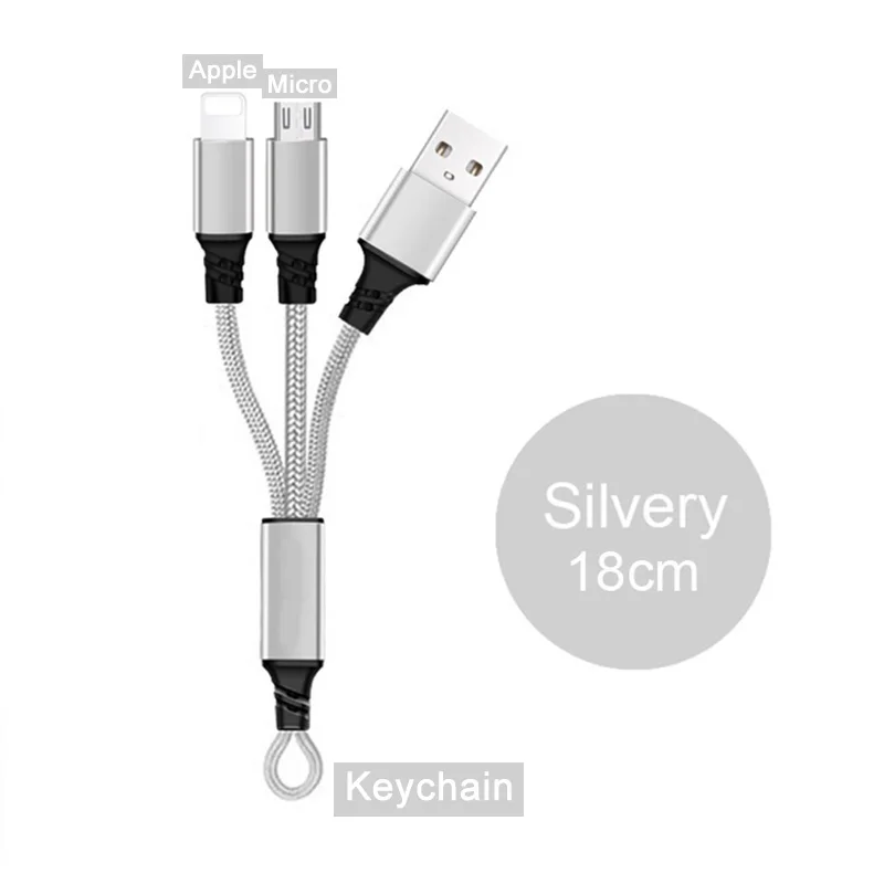 Type-C Micro 8 Pin 3 в 1 usb кабель для зарядки для iPhone 6 s 6s 7 8 Plus X Xs Max XR 2в1 samsung huawei Xiaomi Android провод шнур - Цвет: 2in1 18cm Silver