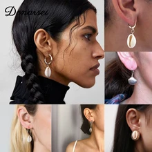 Donarsei 2019 New Fashion Sea Shell Dangle Earrings For Women Bohemian Gold Metal Pearl Cowrie Drop Earrings Boho Jewelry
