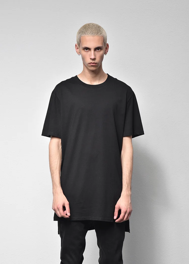 Men's T Shirt Kanye West Extended T-Shirt Men Clothing Curved Hem Long Line Tops Hip Hop Urban Blank Justin Bieber