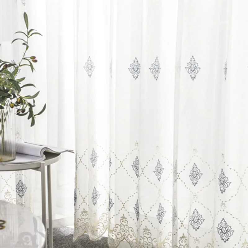 European Luxury Mesh Embroidered Curtain for Bedroom Delicate Sheer Fabric Window Cortina M068C - Цвет: color 2