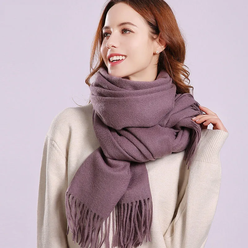 Зимний женский шарф из овечьей шерсти, утолщенный кашемировый Одноцветный шарф из пашмины, шали и палантины для девушек, теплые шерстяные шарфы - Цвет: Color 4
