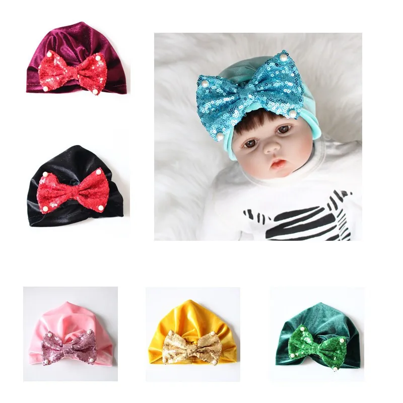 

Infant Toddler Solid Cap Pearl Edge Bow-Knot Hat For Kids Girls Newborn Hat