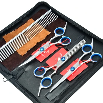 

Meisha 7 inch Pet Grooming Scissors Set Japan 440c Dog Shears Hair Cutting Thinning Curved Scissors with Comb Bag HB0034