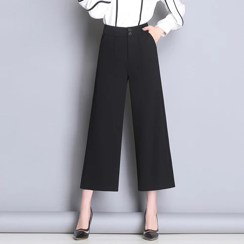 

Autumn Women Black Straight Pants 2019 New Style Winter High Waist And Xxl Female Fashion Loose Work Wear Nine Minutes Trousers