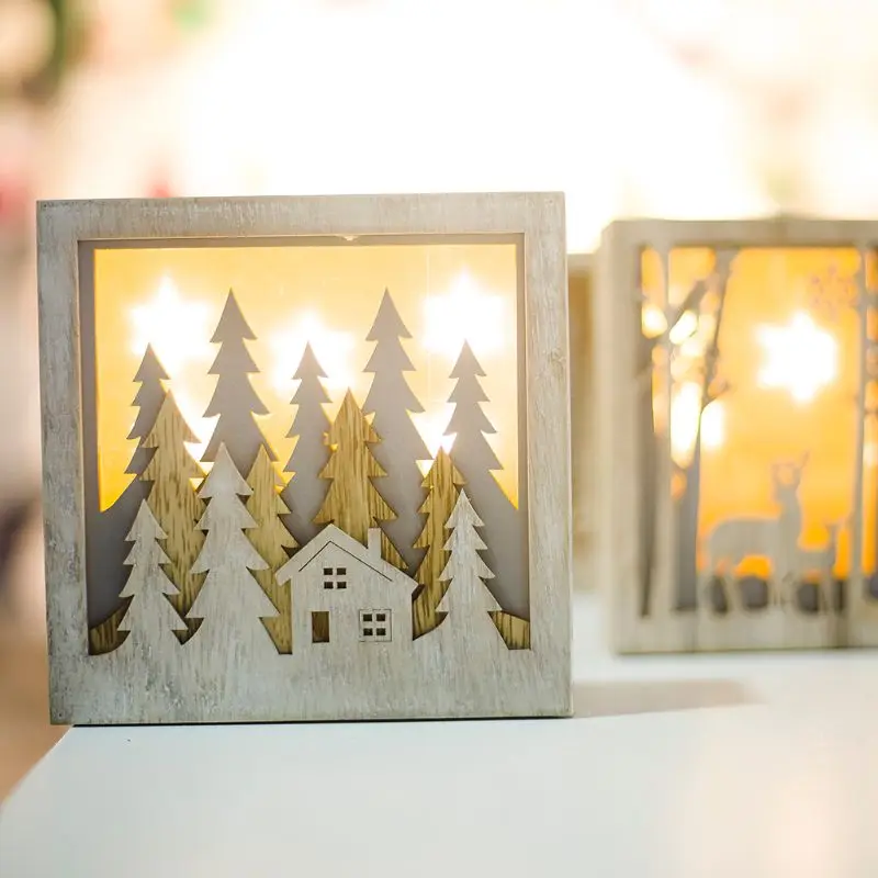 Светодиодный деревянный дом, Рождественская елка, олень, вечерние украшения, украшения для дома, подарок на праздник