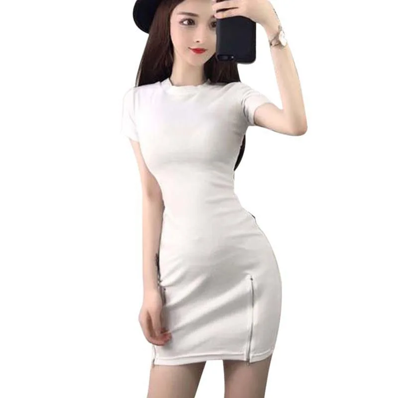 

B Summer Dress women Bodycon Dresses Sexy Casual Crew Neck vestidos Short Sleeve Mini Dress 2019 Female Clothing