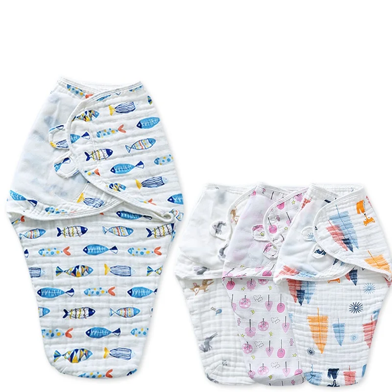 

Baby Newborn Infant Sleeping Bag 4 layer Muslin Cartoon Printed Swaddle Blanket Sleeping Swaddle Bag Wrap
