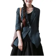 Весенне-летняя куртка размера плюс 5XL из хлопка и льна, повседневный блейзер для женщин, несимметричный женский костюм с длинным рукавом f347