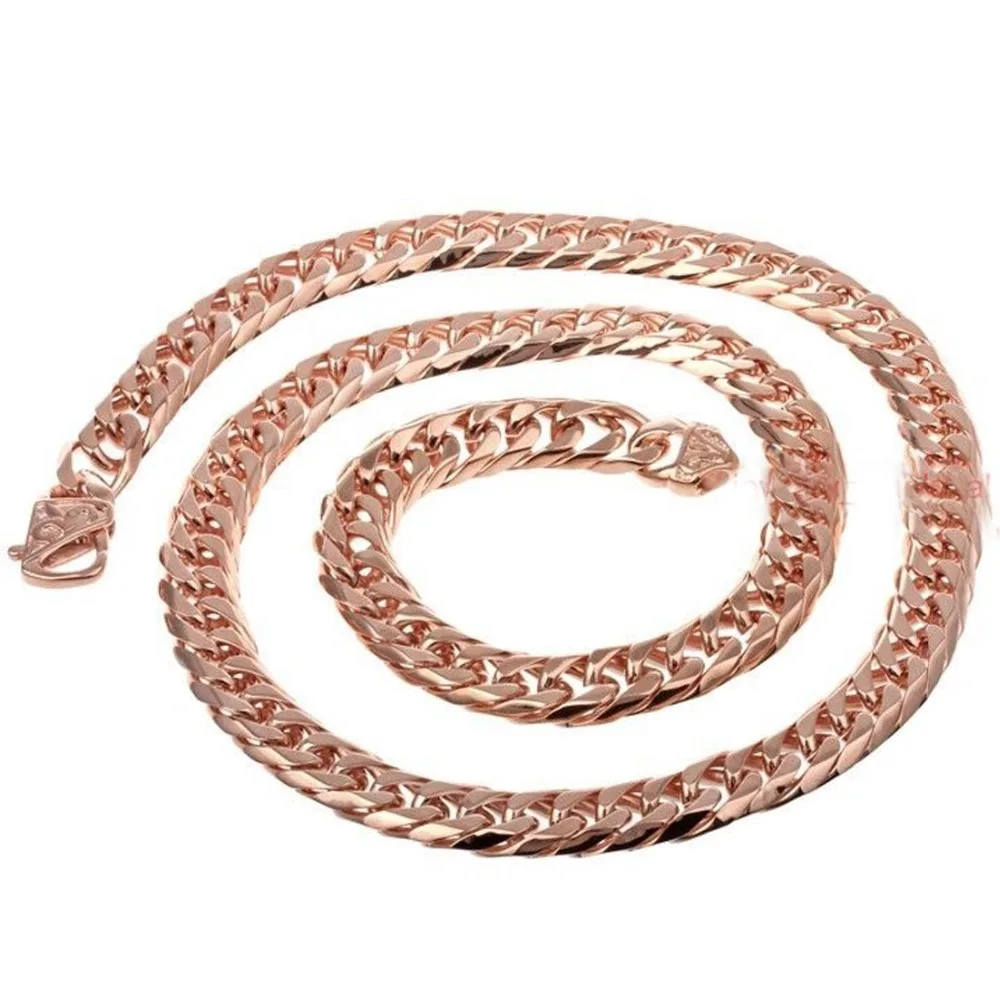

Mens Rose Gold Filled Stainless Steel Cuban Link Vintage Necklace Male Miami Chain Birthday Jewelry 13/16mm