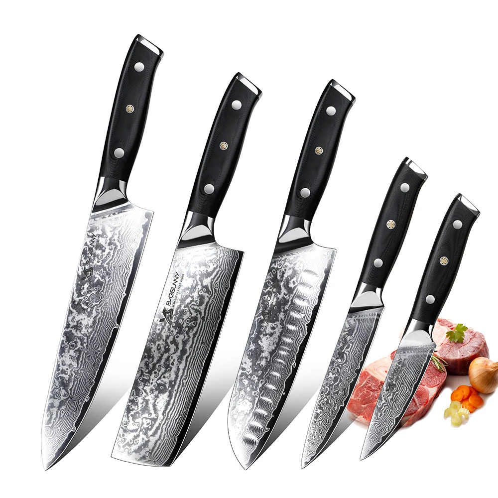 BIGSUNNY набор из 5 шт. Премиум кухонный нож дамасская сталь ножей шеф повар Nakiri Santoku