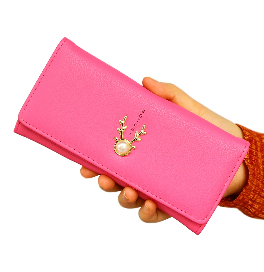 

Women Wallets Hasp Zipper Coin Purse Pocket Lady Purses Moneybag Pearl Deer Girls Long Short Wallet ID Cards Holder Bag Notecase