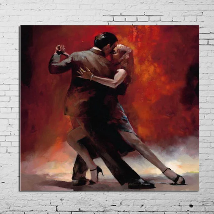 100% Handpainted Pictures Lover Tango Dance Modern Abstract Oil Painting On Canvas Wall Art For living room Home Decoration | Дом и сад