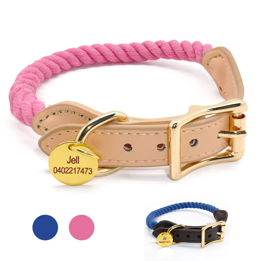

Custom Dog Collar Leather Personalized Dogs ID Collars Braided Nylon Pet Name Collar For Small Medium Dogs Pitbull S M