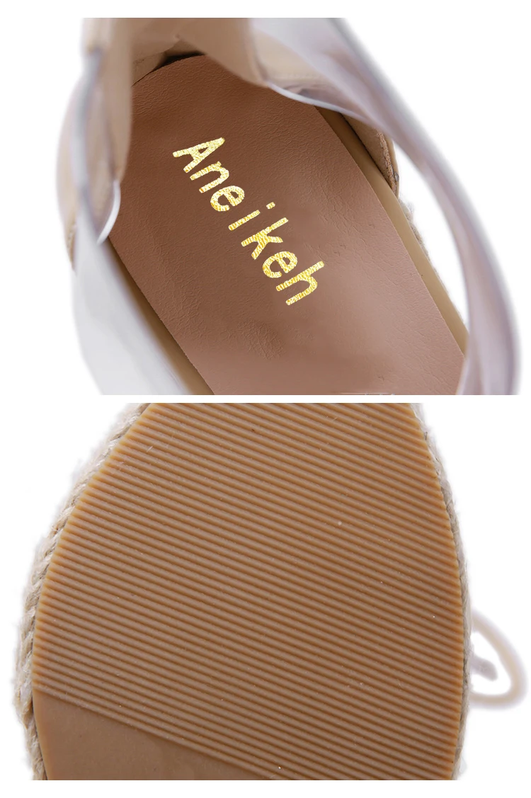 HTB1cojZcBCw3KVjSZFlq6AJkFXaU Aneikeh Fashion PVC Sandal Women Transparent Sandals Lace-Up Wedges High Heels Black Gold Party Daily Pumps Shoes Size 35-40