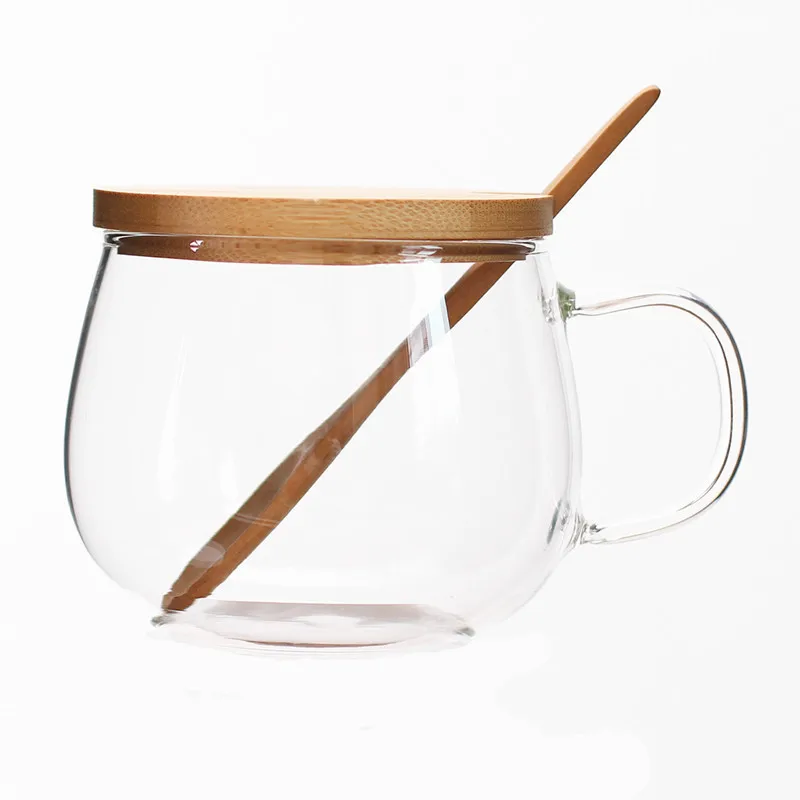 300ml flower cups transparent flowers cup glass coffee creative bamboo covered with a spoon heat-resistant | Дом и сад