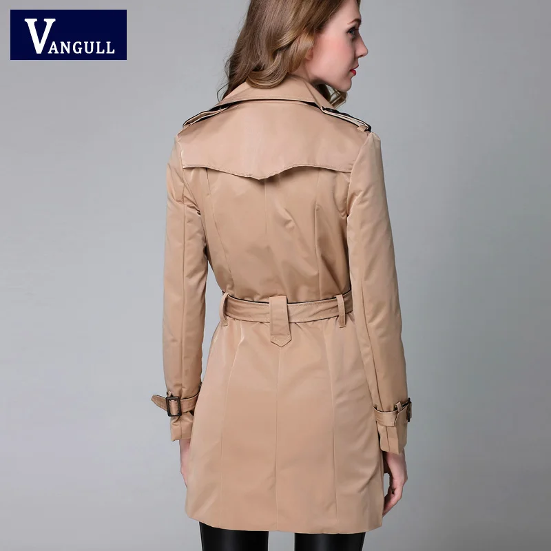 VANGULL Тренч женский классический двубортный Тренч цветной Тренч Весна Осень женские элегантные длинные пальто верхняя одежда