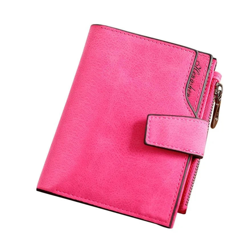 

Female Short Wallet Women Fashion Solid Color Dull Polish Hasp Trifold Purse Gift ID Credit Card Holder Carteras #YL5