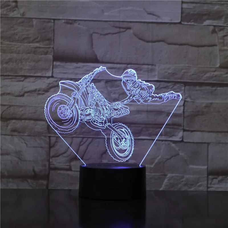 Motorbike Rider 3D Optical illusion Night Light Motorcycle Dirt Bike LED Modern Wall Lamp Freestyle Motorcross Table | Лампы и