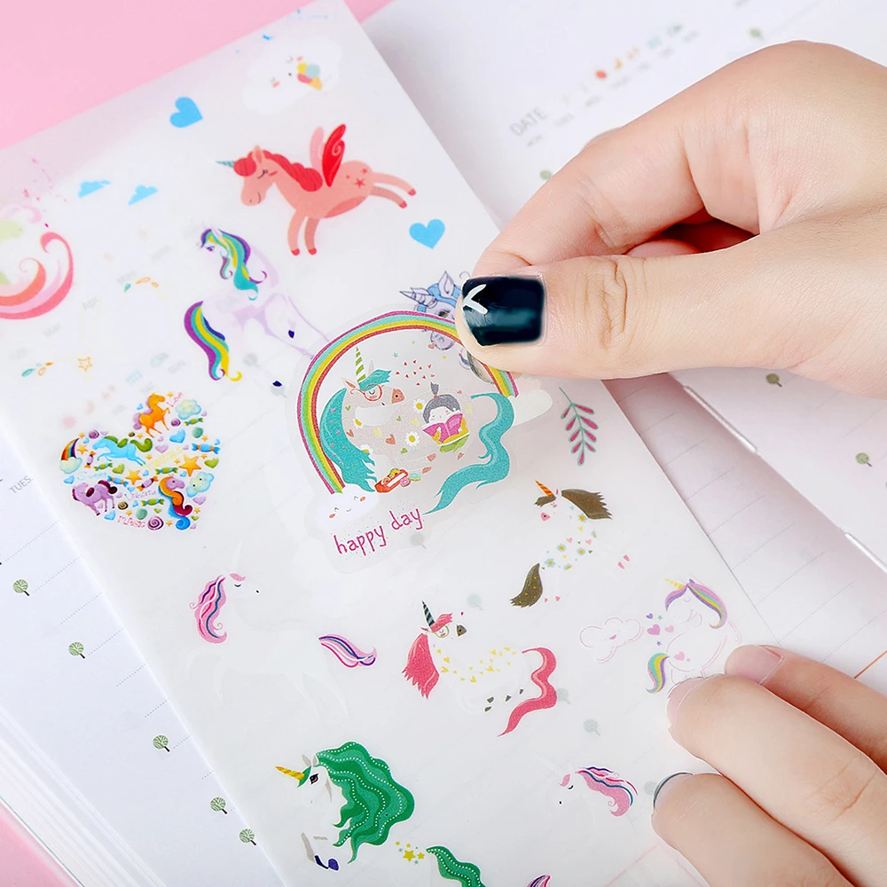6 шт./компл. Kawaii Единорог наклейки Набор DIY милый мультфильм клейкий стикер Sketchbook