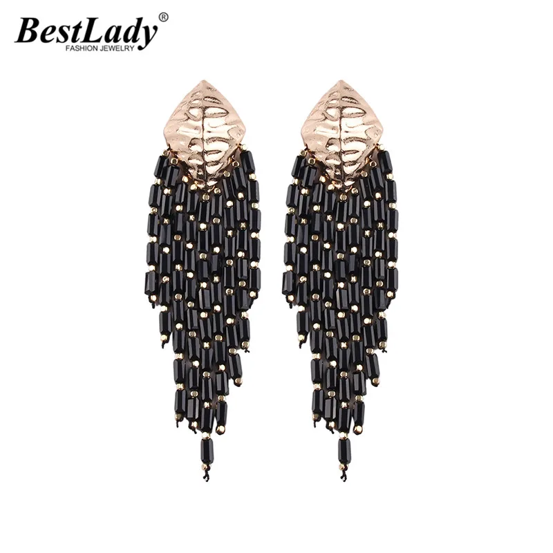 

Best lady Multicolored Bright Beads Tassel Earrings Drop Dangle Charm Statement Long Earring For Women Wedding Jewelry Bohemian