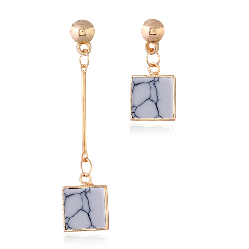

Concise Jewelry Fashion Punk Black White Faux Marbled Stone Square Earrings For Women Gold Color Brincos