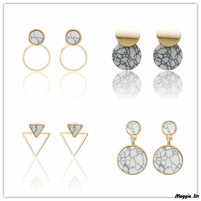 

geometric Simple earrings opal oorbellen fashion jewelry Stud earring vintage boucle d'oreille femme 2019 Prevent allergy 2019