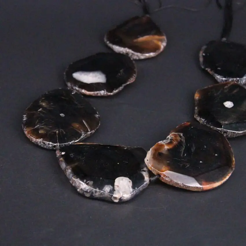 

Large Size Approx7PCS/strand Natural Black Agates Faceted Slab Slice Nugget Loose Beads,Onxy Gems Stone Pendants Jewelry Making