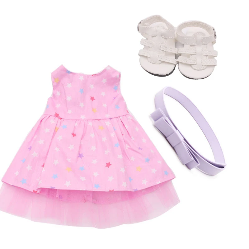 18 дюймов платье куклы для девочек принцесса Принт вечернее платье с обувью Американская Одежда для новорожденных детские игрушки подходит 43 см Детские куклы c7