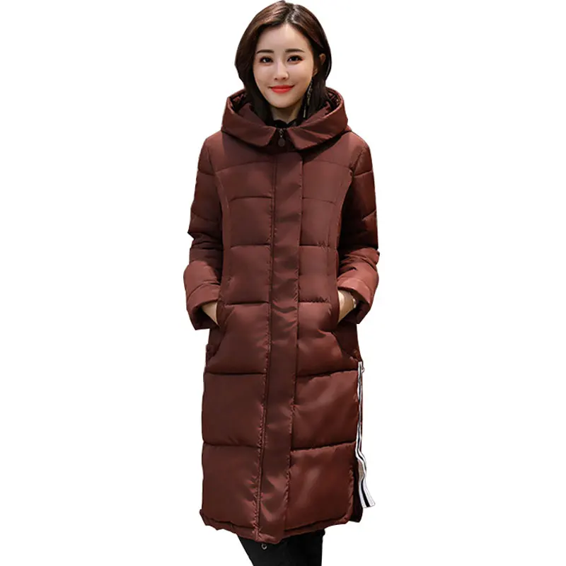 Women Winter Fahsion Down Jacket Female Hooded Thicken Zipper Outerwear Long Sleeves Down Coat