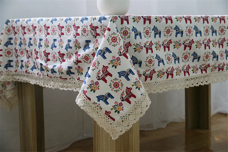  Europe Cartoon Pony Cotton Linen Table Cloth For Table Cover Lace White Rectangular Tablecloth For Table Kitchen Home Decor