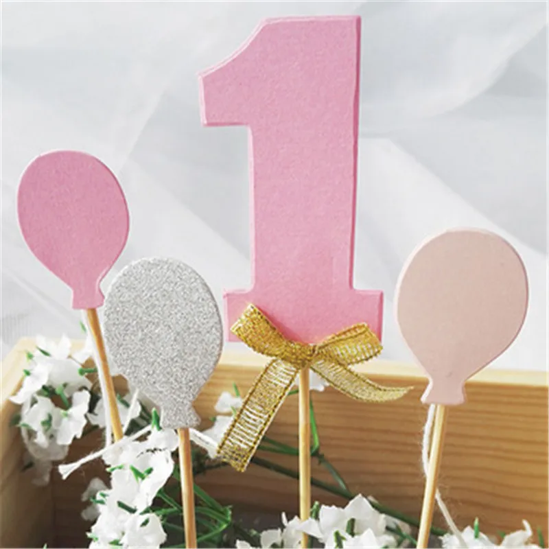 

4Pcs DIY Babyshower Glitter Cake Topper Kit Cake Insert Balloon Flag Wedding Birthday Party Event Cupcake Decorations Cake Tools