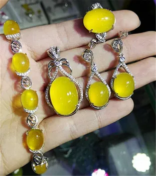 

Natural crystal Topaz Ring Pendant Bracelet Earring inlaid pulp alive 925 silver jewelry four suit