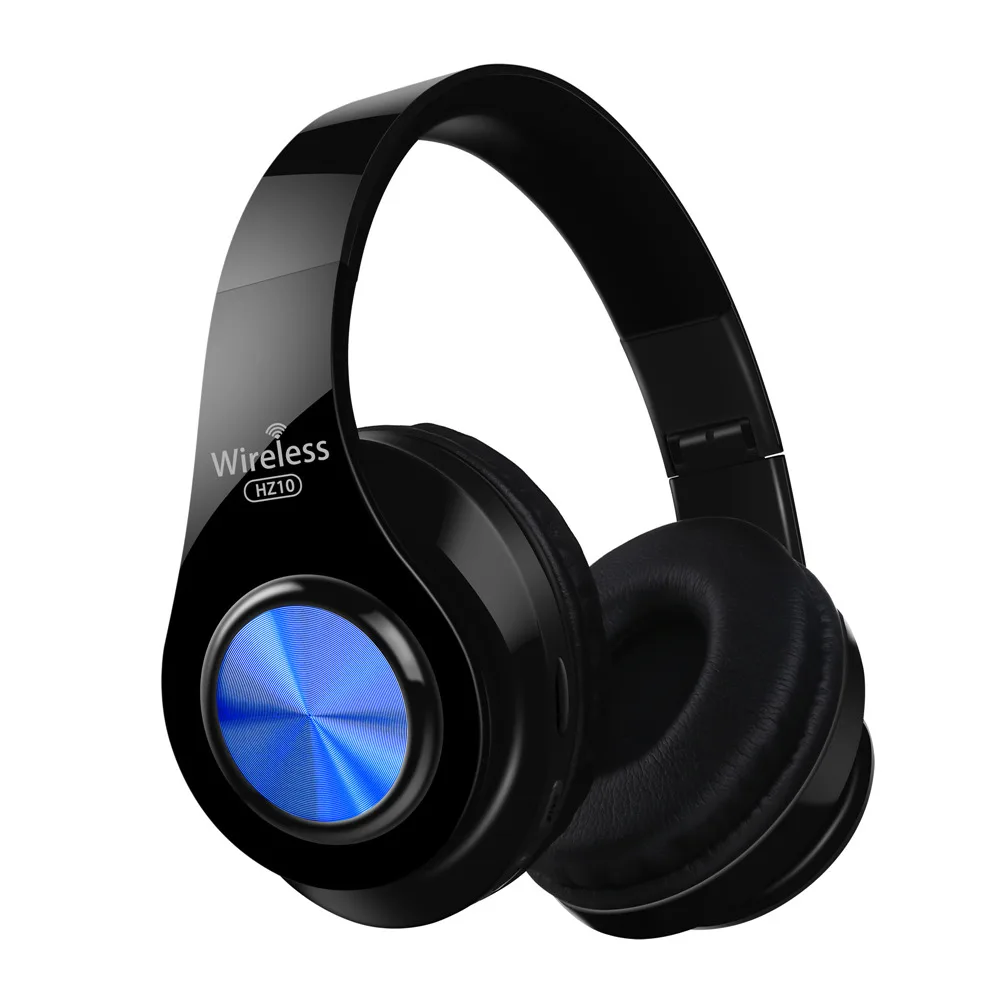 Новые беспроводные наушники над ухом Bluetooth наушники Складная гарнитура Регулируемые наушники с микрофоном для ТВ мобильного телефона huawei PC - Цвет: Black Blue