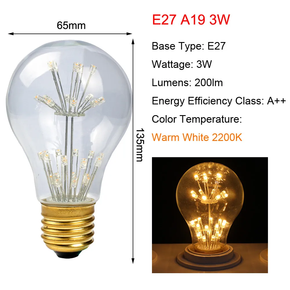 Ретро светодиодный E27 3 W 220 V светодиодный Edison Bulb теплый желтый Винтаж COB светодиодный накаливания энергосберегающая лампа с держателем